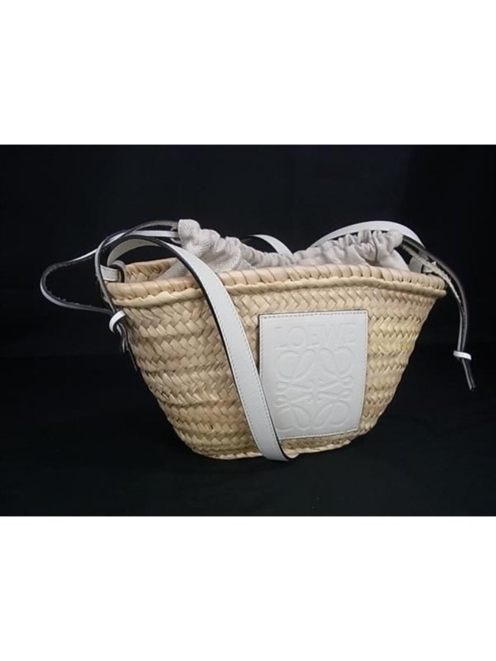 Loewe Drawstring Basket Anagram Raffia Shoulder Bag Light Beige